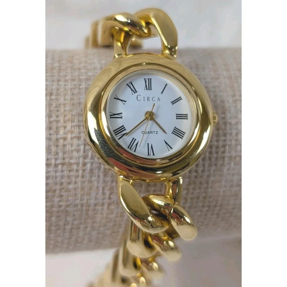 Vintage Circa Quartz Interchangeable Watch Set Gold Tone‎ Bands Faux Pearl...